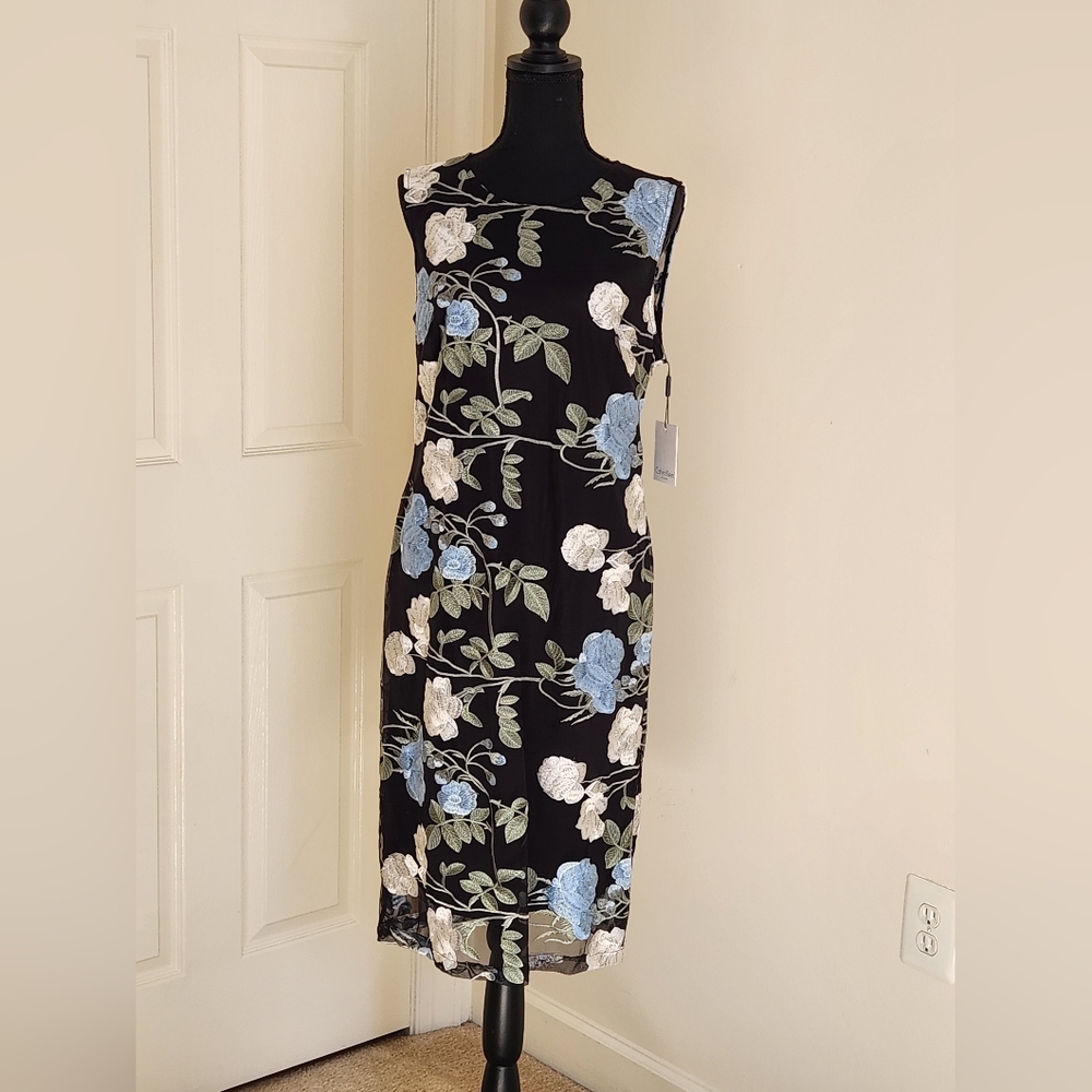 Calvin Klein Sheath dress, floral embroidered, size 14